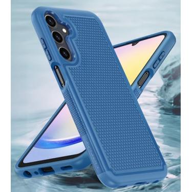 Imagem de Capa para Samsung Galaxy A25 5G de camada dupla protetora leve com traseira texturizada antiderrapante capa de celular militar - Capa protetora protetora fina e resistente à prova de choque (azul)