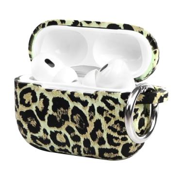 Imagem de Capa de fone de ouvido antiqueda de silicone com estampa de leopardo verde moderna com fivela de anel de metal para AirPods Pro2/Pro, um item essencial para fashionistas