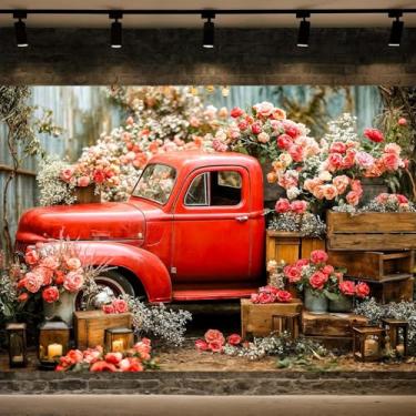 Imagem de Wathon Velentine's Day Backdrop Rose Trcuk Decorações de Festa Banner Mulheres Meninas Festa Aniversário Chá de Bebê Foto Fundo Cabine Vídeo Studio Adereços 19 x 1,5 m