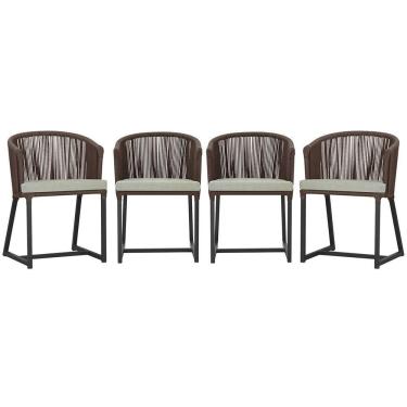 Imagem de 4 Cadeiras De Jantar Noronha Preta Corda Náutica E3 Trama Marrom