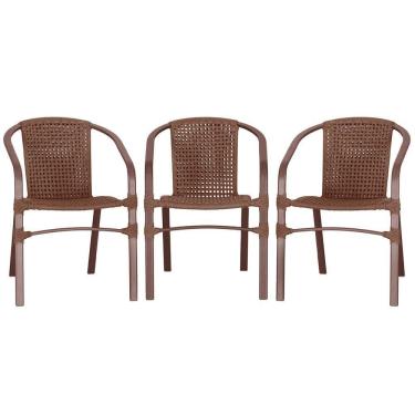 Imagem de 03 Cadeiras Floripa Alumínio Pintura Marrom Trama Original Marrom