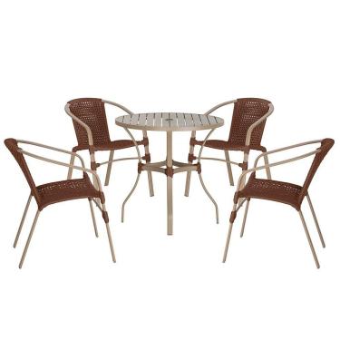 Imagem de 04 Cadeiras Floripa E Mesa Roma 80cm Fendi Trama Original Marrom