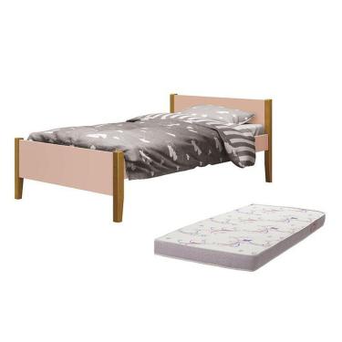 Imagem de Cama Solteiro Simba Rosa Fosco Pés Amadeirado Com Colchão D20 - Reller Móveis Rosa Fosco