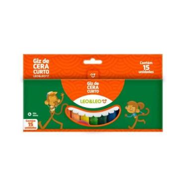 Imagem de Giz de Cera Curto LeoLeo 15 Cores  Macio, Vibrante e Ideal para Escola