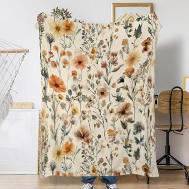 Imagem de Cobertores de sofá florais rústicos, retrô, flores de fazenda, macio, aconchegante e leve para viagem, cobertor de lã de flanela para sofá, cama, acampamento, noites de cinema, assistir TV 127 x 152