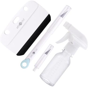 Imagem de HTVRONT Kit de película de janela – 4 peças de ferramentas de instalação de película de privacidade para janela, fácil de aplicar vidro e kit de matiz para janelas de carro, inclui rodo de feltro, faca destacável e 1 lâmina extra, frasco de spray de 100 ml