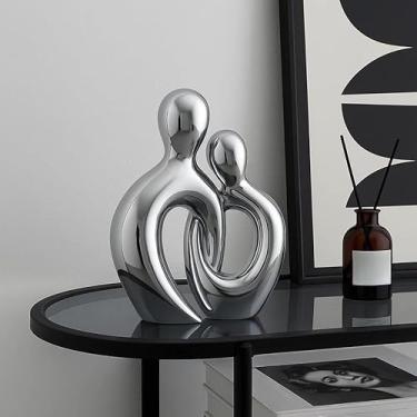 Imagem de Enfeites Decorativos para Sala, EstáTua Casal Encaixe Nórdico Abstrata Branco Preto para Casa Decoração, Sala de Estar, Escritório, para Casa(Prata)