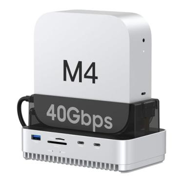 Imagem de Gewokliy Suporte para Mac mini M4 2024, gabinete SSD NVMe USB4 M.2 de 40 Gbps, compatível com Thunderbolt 4/5, estação de ancoragem USB de 10 Gbps com leitor de cartão SD4.0
