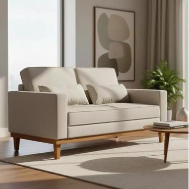 Imagem de Sofá Living Valência 1,58mt - Base Madeira - Retro - Linho Bege