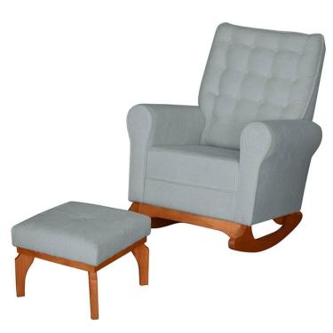 Imagem de Poltrona Amamentação Base Balanço E Puff Maju Bouclê Cinza F03 - Mpozenato
