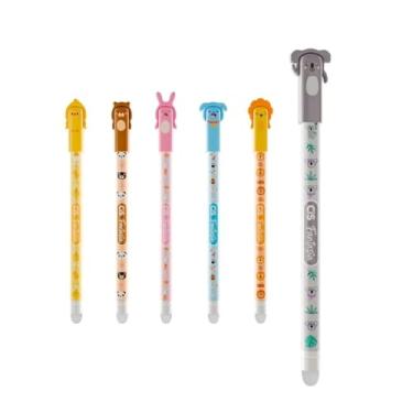 Imagem de Caneta Gel Apagável Fantasia Zoo 0.5mm Tinta Azul Bichinhos Escolar Colorido Animais Escrita Aula
