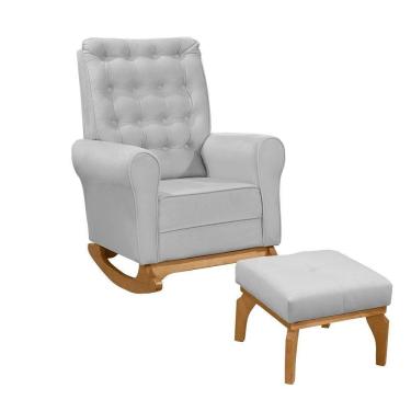 Imagem de Poltrona De Amamentação E Balanço Páris C/ Puff Veludo Cinza