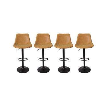 Imagem de Conjunto 4 Banquetas Altas Estofadas Para Cozinha Balcão Bancada Ilha Giratória Roma Caramelo Vintage