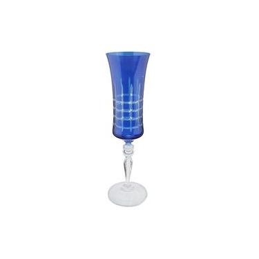 Imagem de Taça para champanhe lapidada em cristal ecológico Bohemia Grace 190ml azul