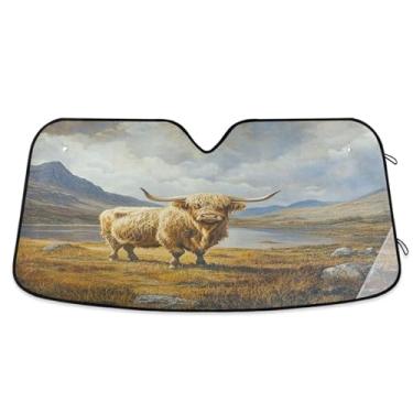 Imagem de ATTX Para-brisa Highland Cow Car Para-brisa 139.7 cm x 70.1 cm Escudo Solar Universal com Proteção UV, Persiana de Janela Frontal Auto Dobrável para Sedans SUVs Caminhões #204