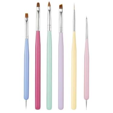 Imagem de Conjunto de 6 peças de pincéis de arte de unhas, ferramentas de pintura de caneta de design de arte de unhas com pincel de gel, pincel de detalhes e caneta pontilhada para salão de manicure e design