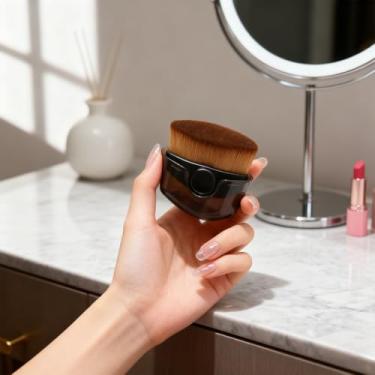 Imagem de 1 conjunto de pincéis de base portátil, inclui tampa protetora; pincéis corretivos adequados para qualquer visual de maquiagem (preto)