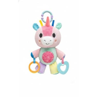 Imagem de Brinquedo de Pelúcia Unicórnio Rosa com Argola de Dentição, Texturas Sensoriais, Chocalho, Brinquedo de Atividades para Bebês