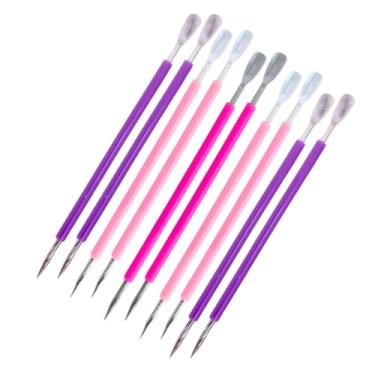 Imagem de Kit 10 Espátula e Palito Bastão Mista Silicone Cutelaria Empurrador Curvo Unha Aço Inox Manicure Pedicure Salão Profissional Marca MONOLO MULTISHOP (Lavanda)