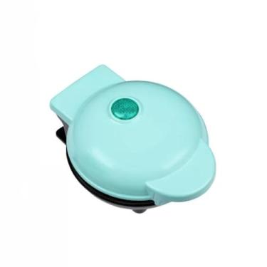 Imagem de Mini Máquina de Waffle Elétrica em Formato de Coração, Azul Turquesa, 350W, Design Retrô, Antiaderente, 16x12x8cm, Base Metálica, 110V