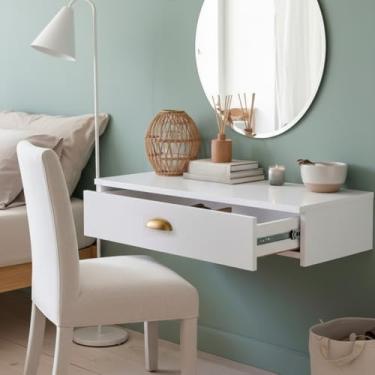 Imagem de Penteadeira Suspensa Com Gaveta Multifuncional Corrediça Organizadora Maquiagens Hall De Entrada(Branco c/Puxador)