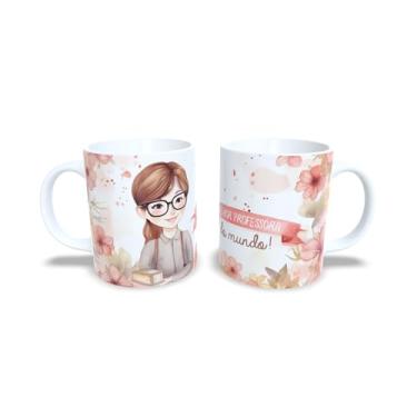 Imagem de Caneca de Cerâmica 325ml Dia dos Professores, Design Floral com Ilustração, Branca (14091)