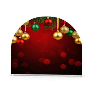 Imagem de Qilmy Bolas de Natal Suporte de guardanapo de acrílico, suporte de lenços de mesa independente transparente, dispensador de papel de coquetel para cozinha, jantar, restaurante, bar, decoração, 1