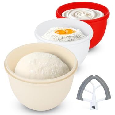 Imagem de Forros de inserção de tigela de silicone para mixer de cabeça inclinada KitchenAid de 5 Qt, inclui 1 batedor de borda flexível e 3 forros com 3 tampas (não para batedeira de elevação de tigela)