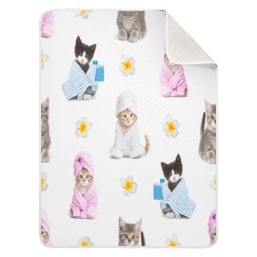 Imagem de Qilmy Cobertor de bebê Funny Cats 76 x 101 cm, cobertor infantil de algodão macio para meninos e meninas, cobertor leve e quente para bebês de berço, carrinho de bebê, soneca, recém-nascido