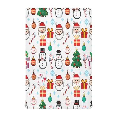 Imagem de Qilmy Lençóis de bebê com estampa de Natal Pixel, macio, respirável e elástico, lençol com elástico de microfibra para meninos e meninas, 132 x 71 cm, capa de colchão portátil para crianças pequenas