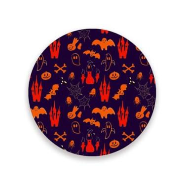 Imagem de JUZIHAI Conjunto de 4 porta-copos de abóboras de Halloween com 4 porta-copos redondos absorventes de pedra cerâmica com base de cortiça, tapete de proteção de mesa para cozinha, bar, decoração de casa