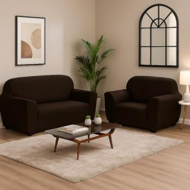 Imagem de Kit Capa de Sofá 2 e 3 Lugares em Malha Spandex – Capa Coladinha King em Malha Gel Protetora (MARROM)