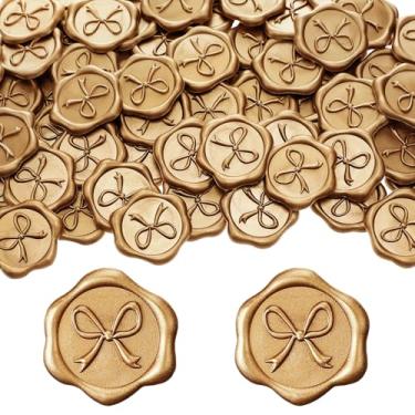Imagem de MotiMind 100 adesivos de selo de cera de laço, adesivos de selo de envelope de convite de casamento, decalques de carimbo autoadesivos 3D para convite, chá de bebê, cartões de felicitações, embrulho
