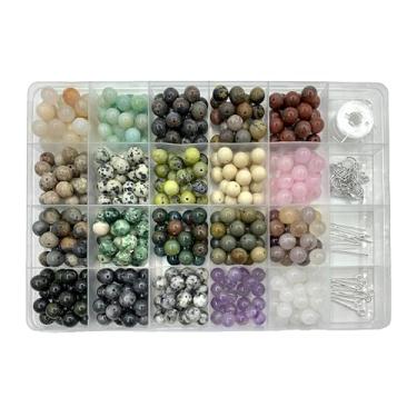 Imagem de PUNAOSHI 400 contas de pedra natural de 8 mm com furos de contas de 1 mm de diâmetro, kit faça você mesmo criar pulseiras, colares e brincos da amizade, para joias (8 mm, 20 cores, 01 material-A)