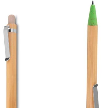 Imagem de Caneta Esferográfica Retrátil com Corpo de Bambu, Tinta Azul, Grip Antiderrapante, Kit com 10 Unidades, Estilo Executiva (Branco e Verde)