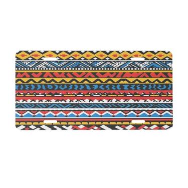 Imagem de Placa de licença colorida do oeste asteca para frente do carro placas de carro metal de alumínio adequado para caminhão, placa de porta de carro, bar, café, acessórios automotivos para homens e