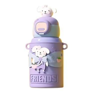 Imagem de Kit 4 Garrafa Infantil Térmica Aço com Canudo Alça Bolsa