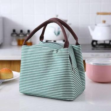 Imagem de Striped Insulated Lunch Bag - Leakproof Thermal Tote for Hot & Cold Food, Portable Reusable Lunch Box Bag (green)