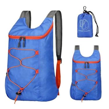 Imagem de Mochila de caminhada dobrável com bolso frontal impermeável com zíper, mochila leve de hidratação, mochila de água para caminhadas diurnas, passeios, ciclismo rave para homens e mulheres, azul