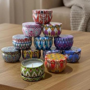 Imagem de KIT 12 Vela Citronela Aromática 60g em Lata Mandala Artesanal, Perfumada,