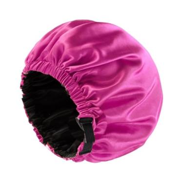 Imagem de MotiveTech Touca de cetim reutilizável para dormir, ideal para SPA, maquiagem, lavar o rosto e tomar banho, Rosa Vermelha