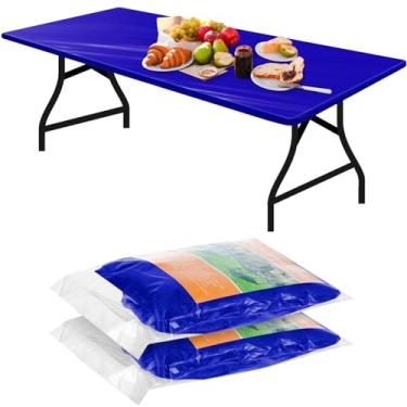 Imagem de Boao 2 peças de toalhas de mesa de plástico 182,88 cm x 76,2 cm descartáveis para festas de piquenique com capa de mesa elástica retangular à prova d'água para uso interno, externo, piquenique