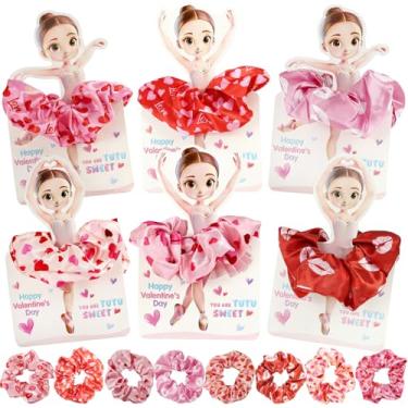 Imagem de 24 Pack Valentines Day Gifts for Girls Satin Elastic Hair Ties Ballerina Cards With Hair Scrunchies Set for Valentines Day Dance Recital Prizes Girls Classrooms Exchange Gifts