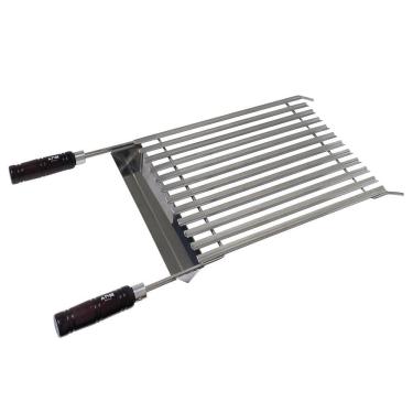 Imagem de Grelha Argentina Inox 35X50Cm Cabo Madeira Para Churrasco