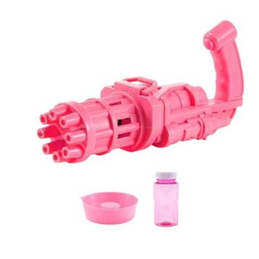Imagem de Gatling Elétrica Lança Bolhas Brinquedo Infantil Rosa - Genérico
