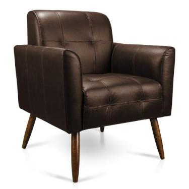 Imagem de Poltrona Bia Couro Marrom A102 Pés de Madeira - D'Rossi - DRossi