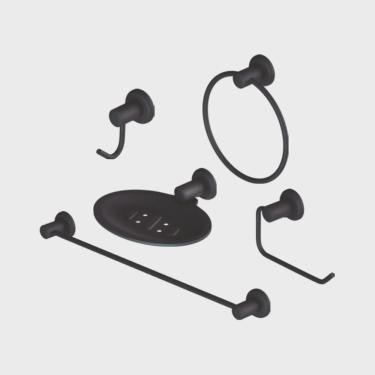 Imagem de Kit Acessório Porta Toalha + Saboneteira + Cabide + Porta Papel Preto
