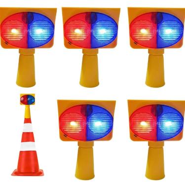 Imagem de Sinalizador Solar Viario Kit 5 Duas Cores Cone Estrada Pisca Alerta Transito Iluminaçao Acidente