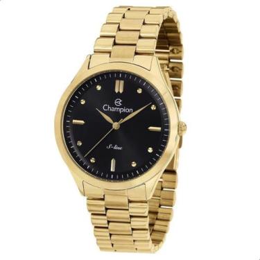 Imagem de Relógio de Pulso Masculino Champion Analógico Slim Dourado Preto CN210
