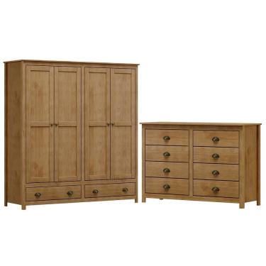 Imagem de Guarda Roupa Casal Guarda Roupa 4 PT Comoda 8 GV Madeira Maciça Freijo Milani Movelaria